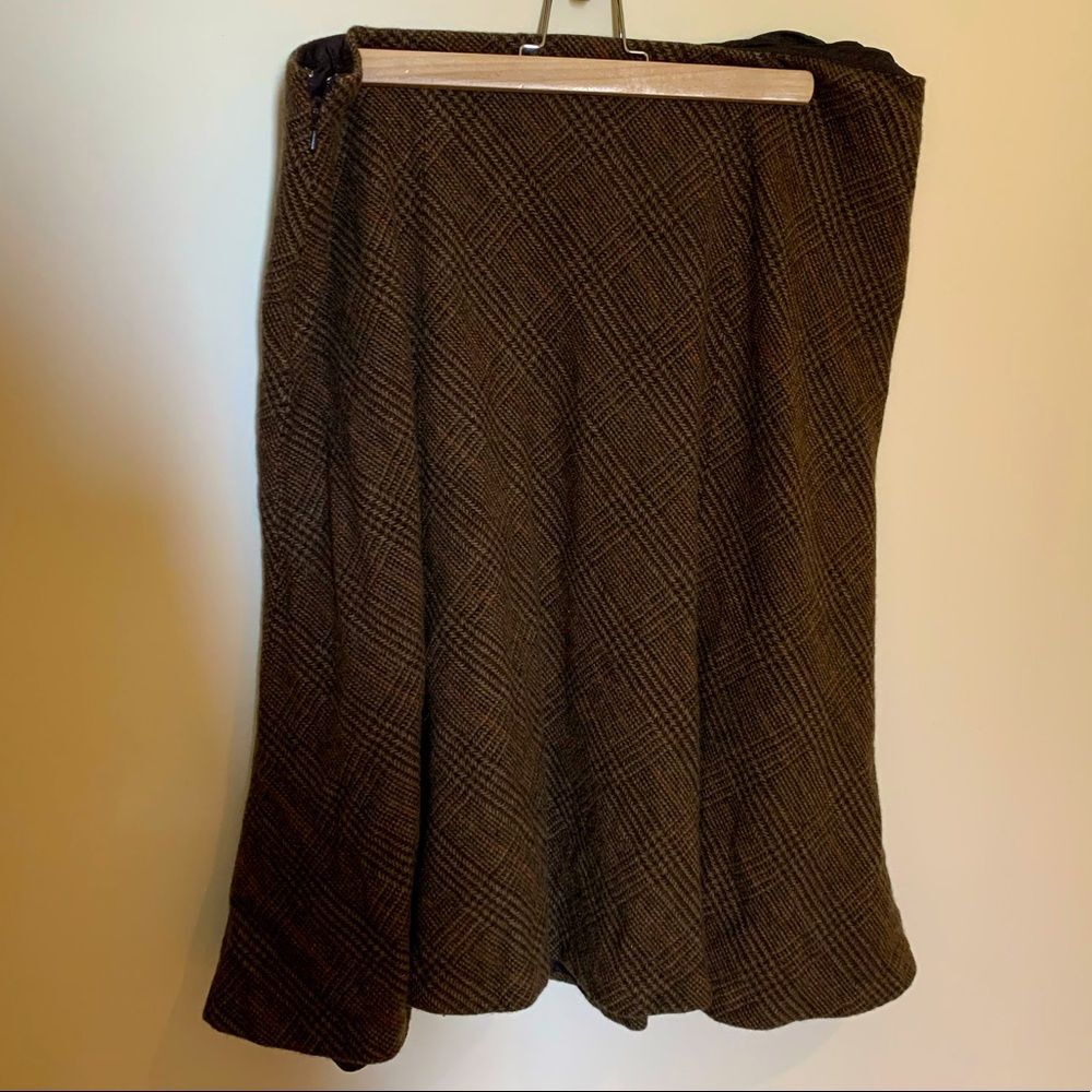 Chaps Brown Red Tweed Wool Knee Skirt Size 16 EUC